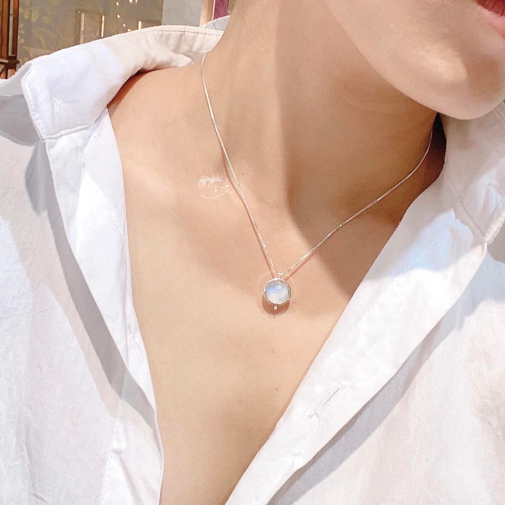 Dây Chuyền Khung Bạc 925 Đá Ánh Trăng  Thiên Nhiên Phong Thủy May Mắn Không Kị Mệnh SP002711 Gypsy.lala