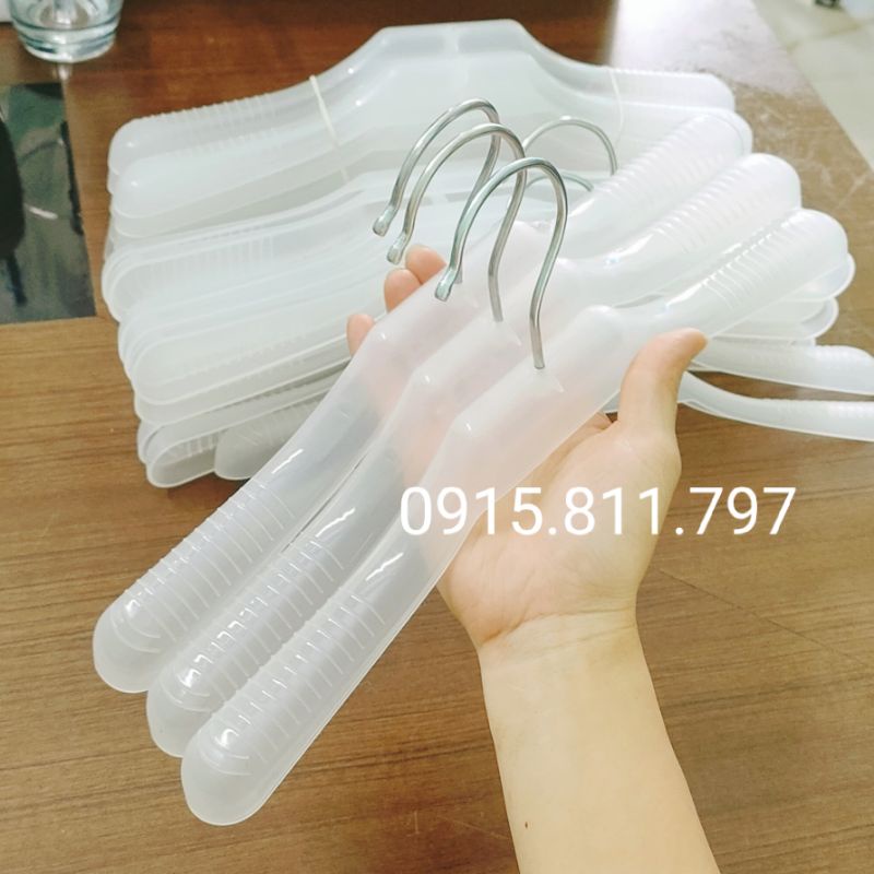 Combo 10 móc treo quần áo trẻ em - móc vai to trẻ em màu trắng trong,cứng cáp,đầu móc xoay 360 độ,chiều dài 35cm