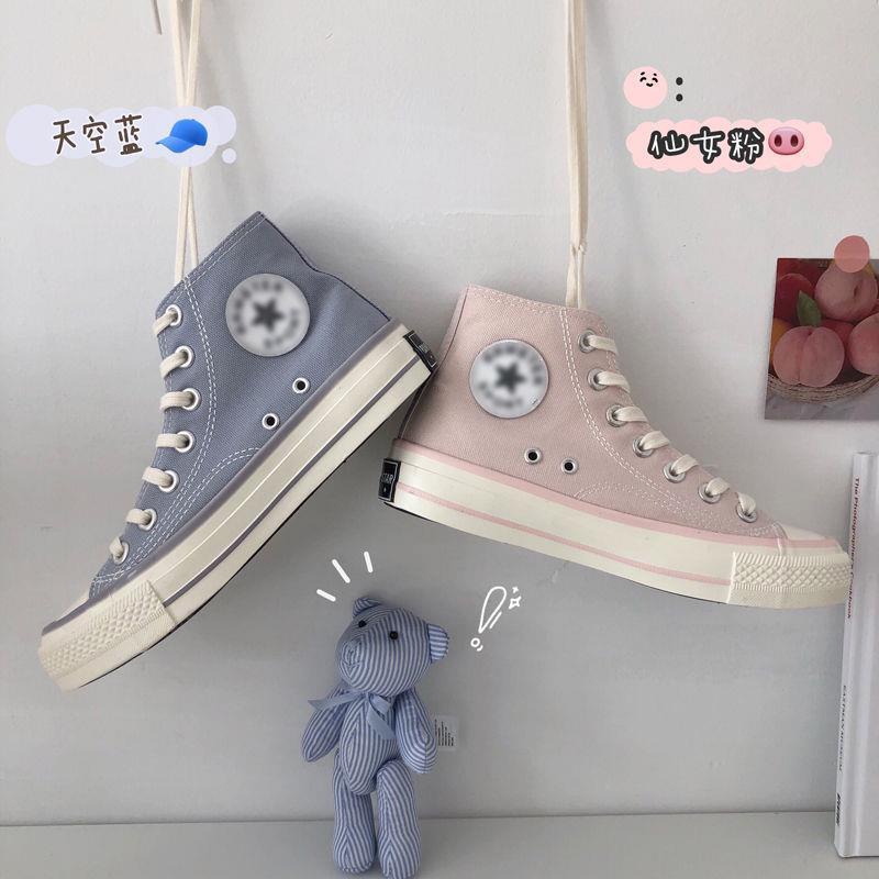 Giày canvas cổ cao mềm đế thấp phong cách 1970 thời trang ulzzang cho nữ sinh màu xanh da trời/hồng tùy chọn 7KGM