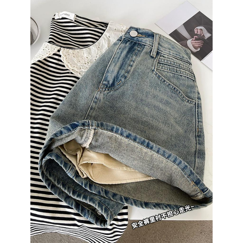 Chân Váy Denim Chữ A Lưng Cao Màu Xanh Dương Phong Cách Mới 65143