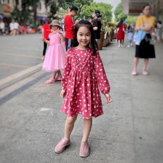 Váy nhung hoa dài tay cho bé gái 10-27kg phối bèo ngực xinh xắn CHÍNH HÃNG SILBER