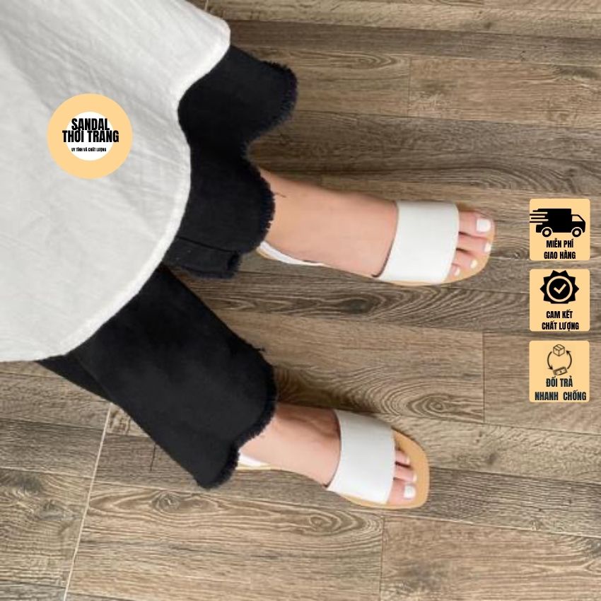 Giày sandal nữ đế bệt xỏ ngón quai ngang trắng/đen full size 30-40 nữ SANDALTHOITRANG