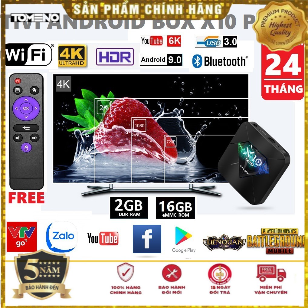 Android TV BOX X10,Phiên Bản Ram 2G Và 16GB - Chính Hãng - Free Nhiều Ứng Dụng- Kết Nối Nhanh- Bảo Hành 1 đổi 1 24 Tháng