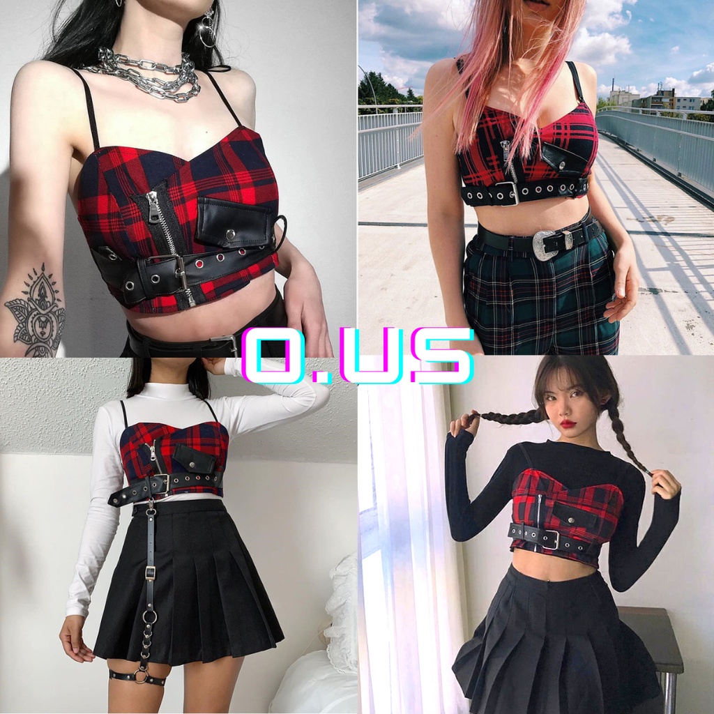(Sẵn đỏ S M) ÁO CROPTOP 2S CARO ĐỎ ĐEN, ÁO TẬP NHẢY DANCE