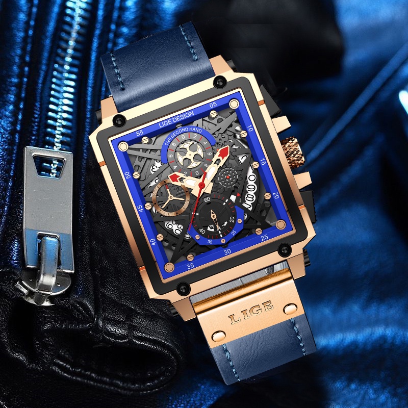 Đồng hồ nam LIGE Đồng hồ chống nước cho nam thời trang thể thao Chronograph Quartz Đồng hồ đeo tay nam có hộp