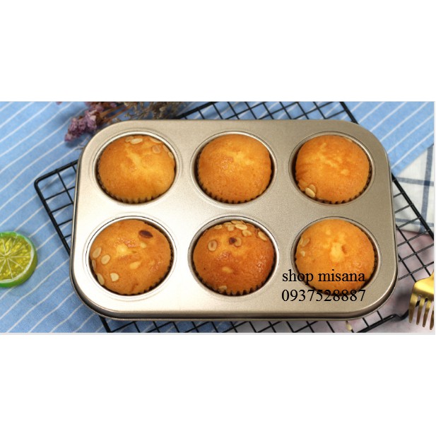 Khuôn bánh cupcake chống dính 6 lỗ