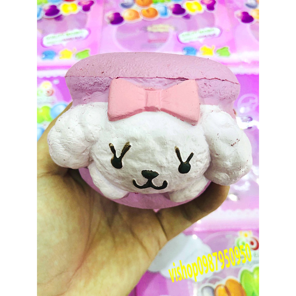 Squishy Lớn JUMBO Hình bánh cún đeo nơ hồng Đồ Chơi Xốp Giảm Stress Hình mềm mịn dễ Thương đàn hồi Cho Bé