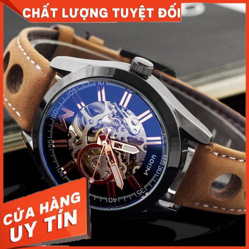 Đồng hồ cơ lộ máy dây da cho nam LUX08