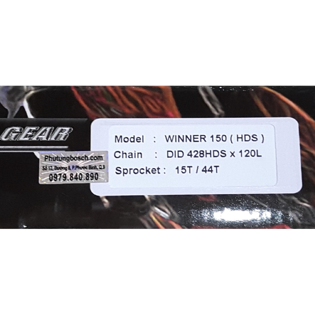 Bộ Sên Nhông Dĩa DID Black 15x44-120L WINNER 150 - Made in Thailand.