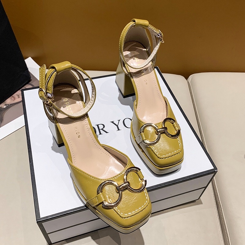 _ Giày cao gót nữ phối móc xích 2 màu siêu xinh