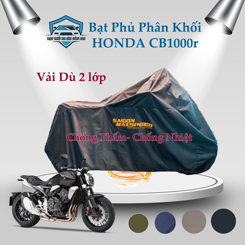 Bạt phủ xe mô tô Honda CB1000r may vải dù hai lớp cao cấp chuẩn kích thước, bọc xe máy che mưa, che nắng, chống trộm