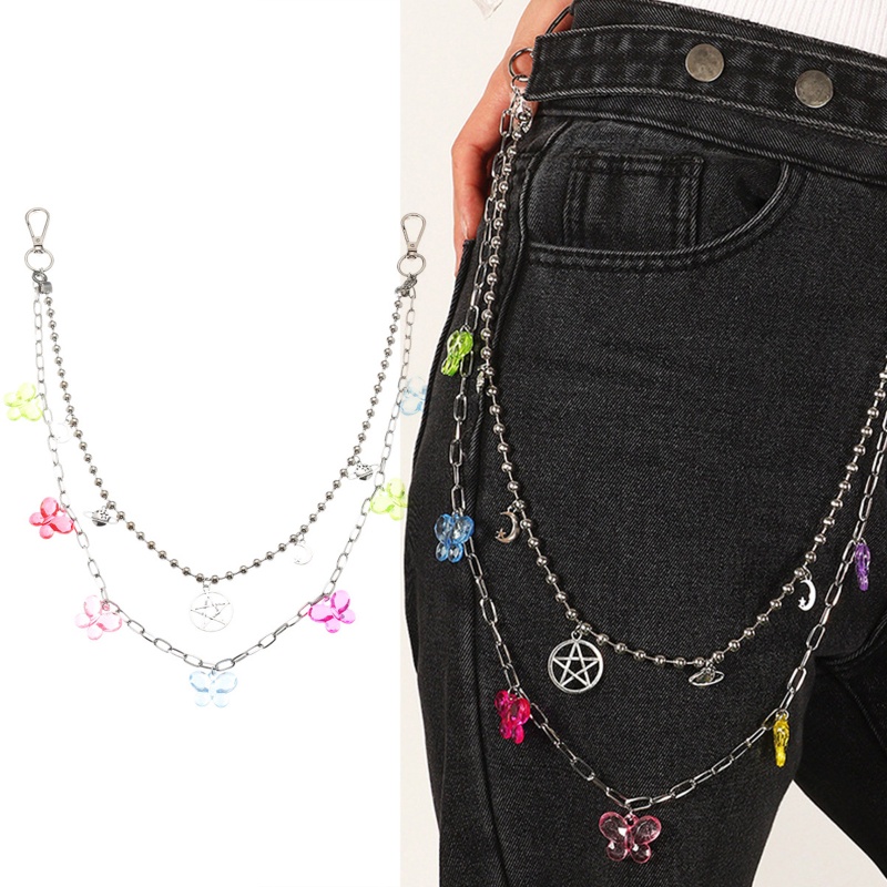 Youyo Dây Xích Gắn Móc Khóa Hình Bướm Bằng Hợp Kim Trong Suốt Phong Cách Hip hop Đường Phố Cho Nữ