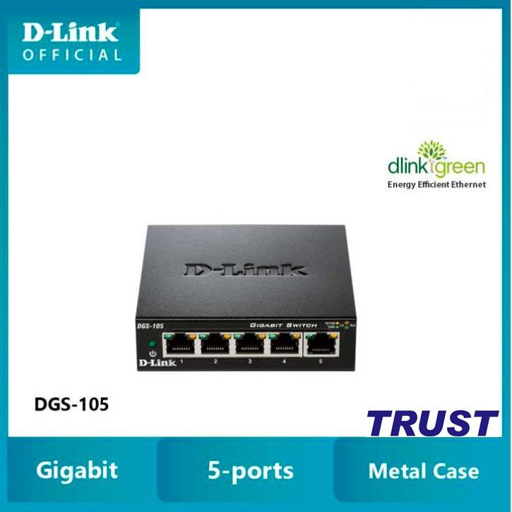 D-Link Gigabit Vỏ thép Bộ chia mạng Switch 5 cổng RJ45 Tăng tốc máy chủ - Thiết bị chuyển mạch D-LINK DGS-105/DGS-105GL