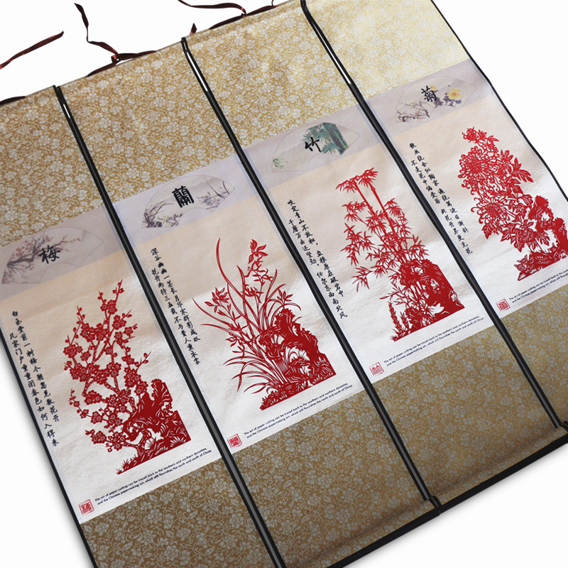 Đặc điểm Trung Quốc Mận, phong lan, tre và hoa cúc Tranh lụa cắt giấy Trang trí nội thất Màu sắc Cắt giấy Quà tặng