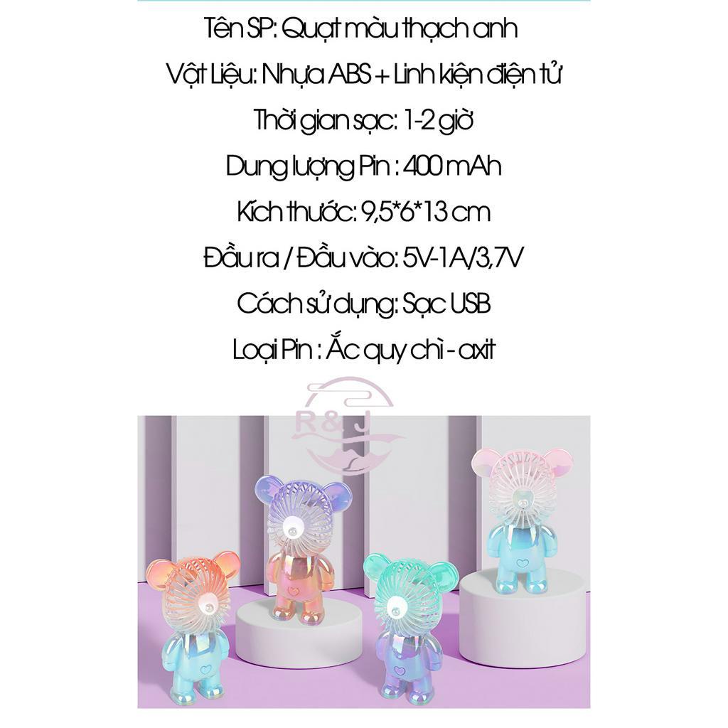 Quạt Gấu mini tích điện cầm tay hình gấu Bearbrick màu pastel siêu đẹp cổng sạc USB