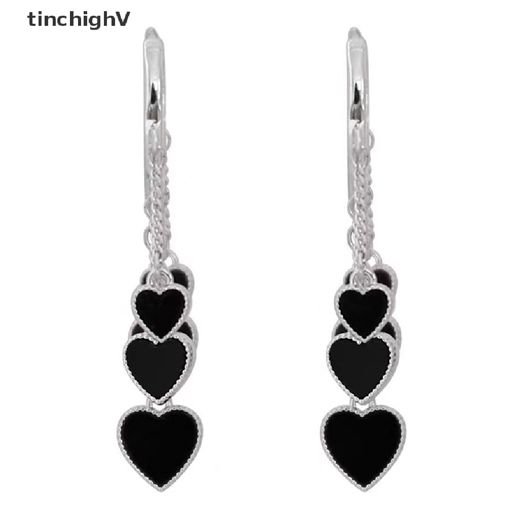 [TinchighV] Bông Tai Tua Rua Hình Trái Tim Màu Đen Thời Trang Mới Thiết Kế Sáng Tạo Cho Nữ [Bán Sỉ]