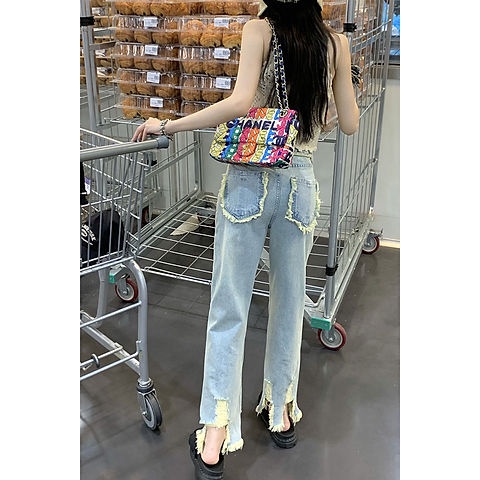 Quần Jeans Nữ Dài Lưng Cao Dáng Rộng Thời Trang Cá Tính