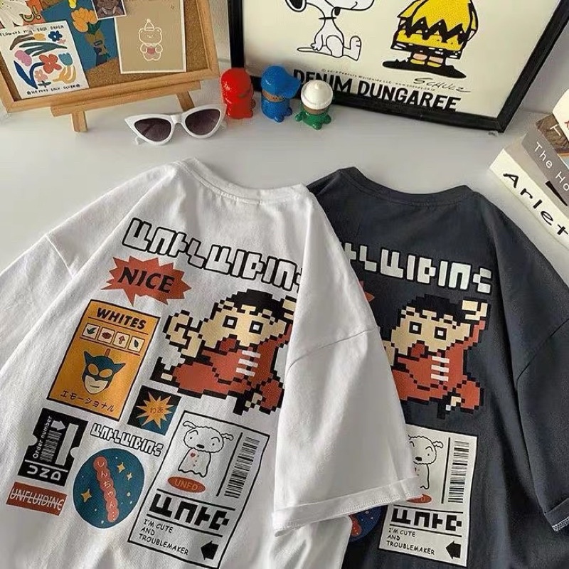 Áo thun tay lỡ nam nữ, áo phông unisex form rộng chất cotton mát mịn thấm hút mồ hôi in hình NICE