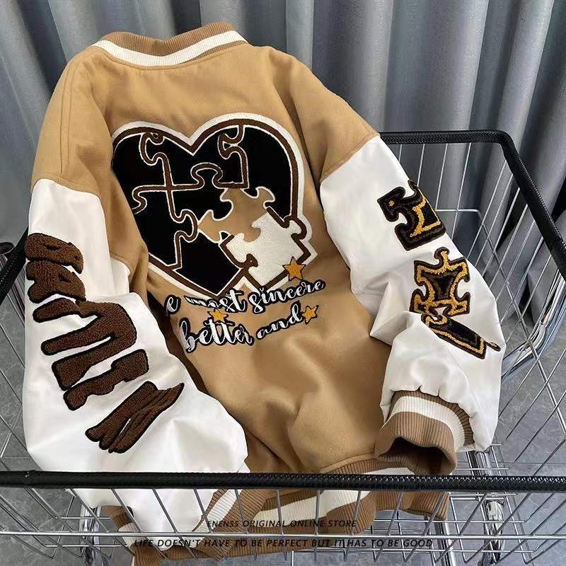 Áo Khoác Bóng Chày Chất Liệu Cotton Dáng Rộng Thêu Chữ Phong Cách Retro Cho Nam Và Nữ