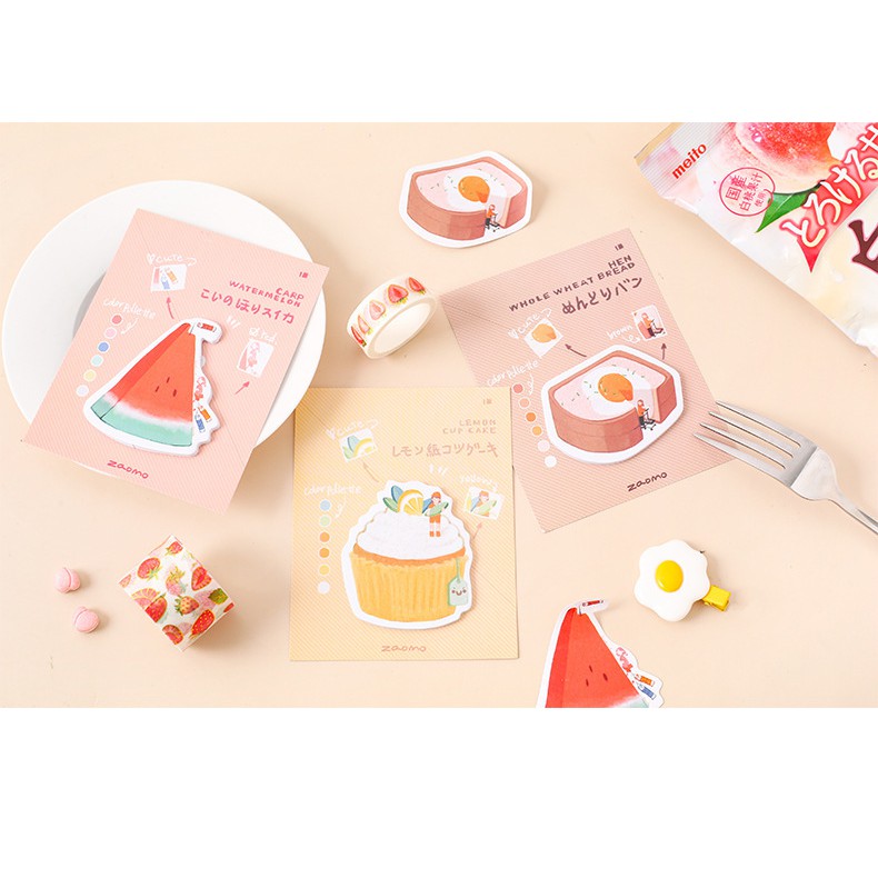 SN10 Giấy ghi chú sticky note bánh ngọt tráng miệng 6 màu 30 trang