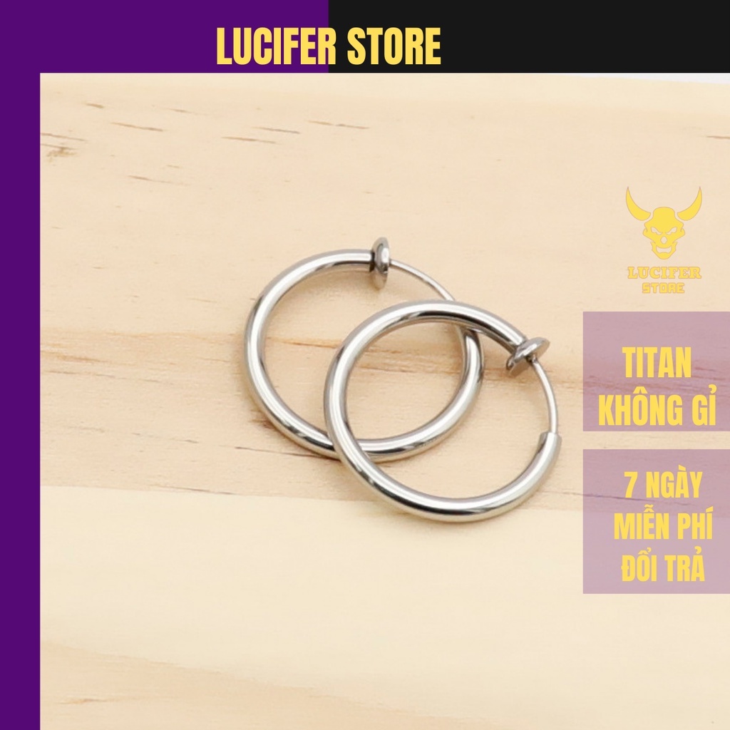 Khuyên Tai Nam Tròn Dạng Kẹp Unisex Sang Chảnh Cá tính Cute Ngầu KC Lucifer Store màu bạc đen Hoa Tai Titan Kẹp KC