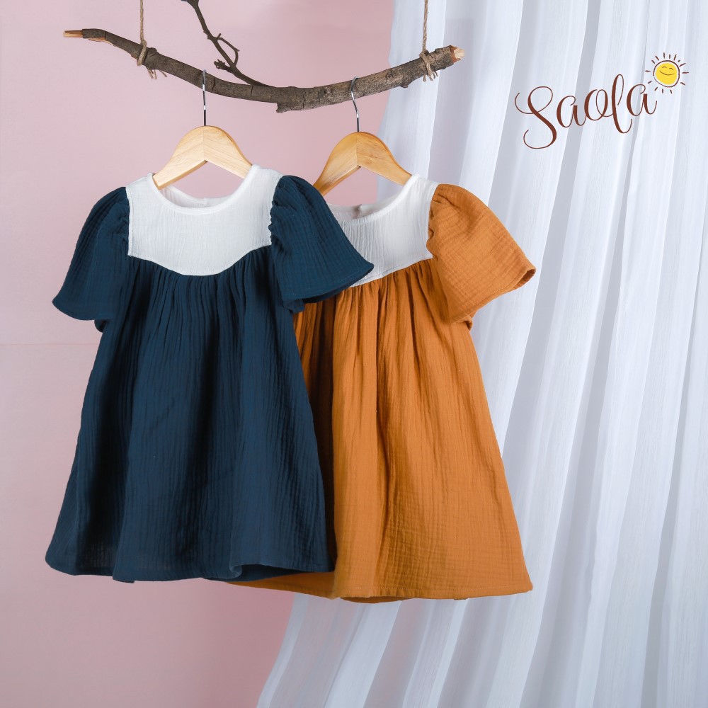 Đầm Bé Gái/ Váy Bé Gái Tay Cánh Tiên Dễ Thương Chất Liệu Muslin Thoáng Mát - LOLA DRESS - DRM010 - SAOLA KIDS - Xanh