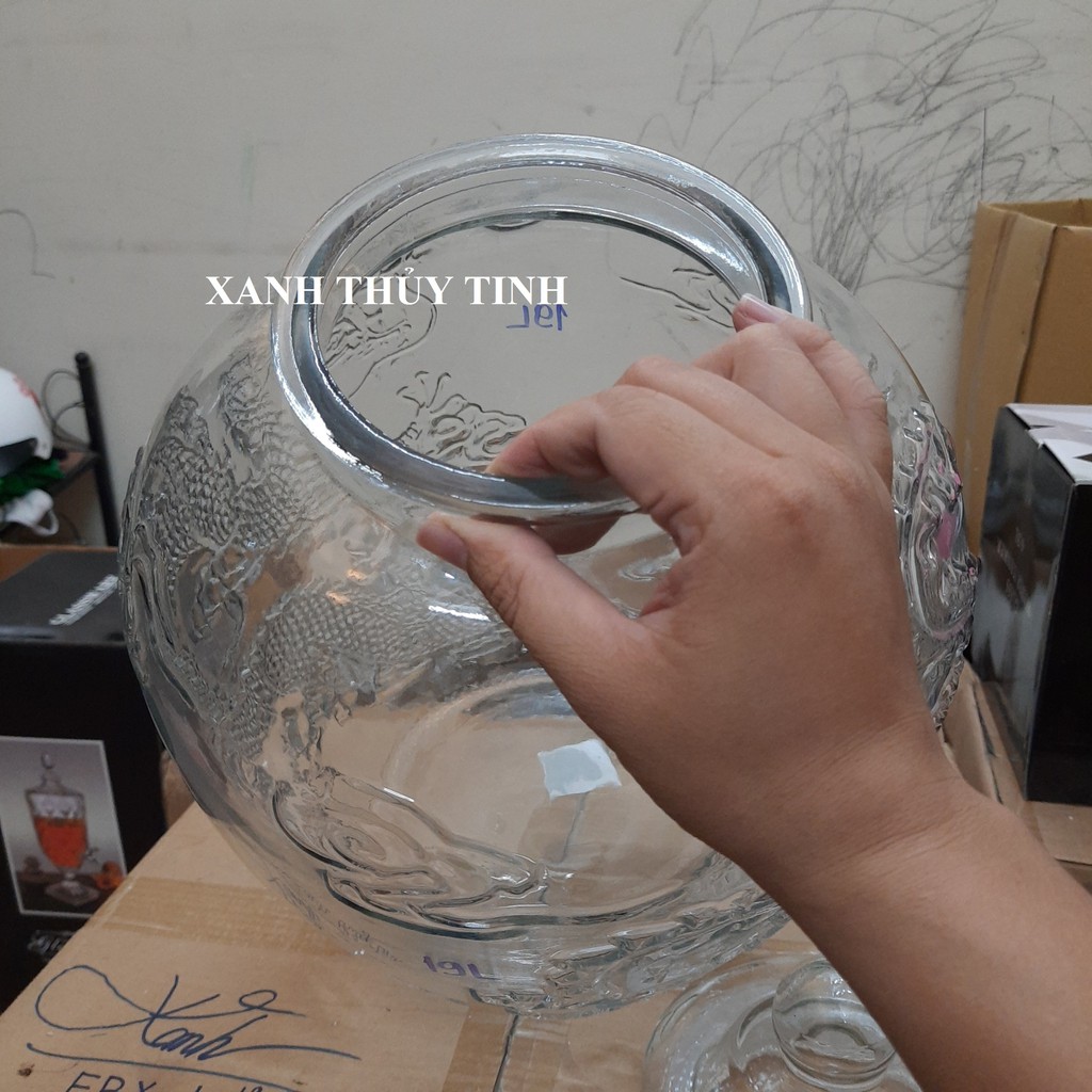 Chum thủy tinh họa tiết rồng phượng, dày dặn - Dung tích - 19 lít