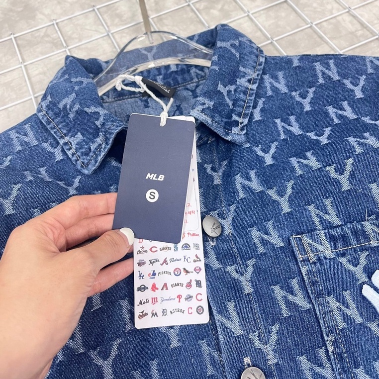 ẢNH THẬT - Áo Sơ Mi Jean MLB Classic Monogram Denim Short Sleeve Shirt New York VNXK - ÁO BÒ HÀNG XUẤT DƯ FULLTAG