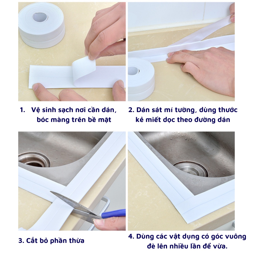 Cuộn băng keo chống thấm PVC tiện dụng dán viền bồn rửa chén phòng tắm tiện lợi chống ố vàng nấm mốc khe hở