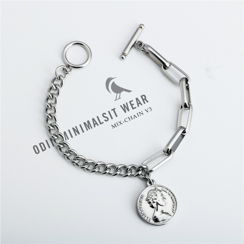 Vòng tay chain đính kèm đồng xu Elizabeth II - Thép Titan 316L Không gỉ