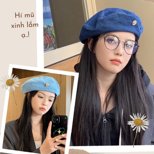 Mũ beret denim cao cấp phong cách Ullzang sành điệu, mũ nồi nữ mã BR8