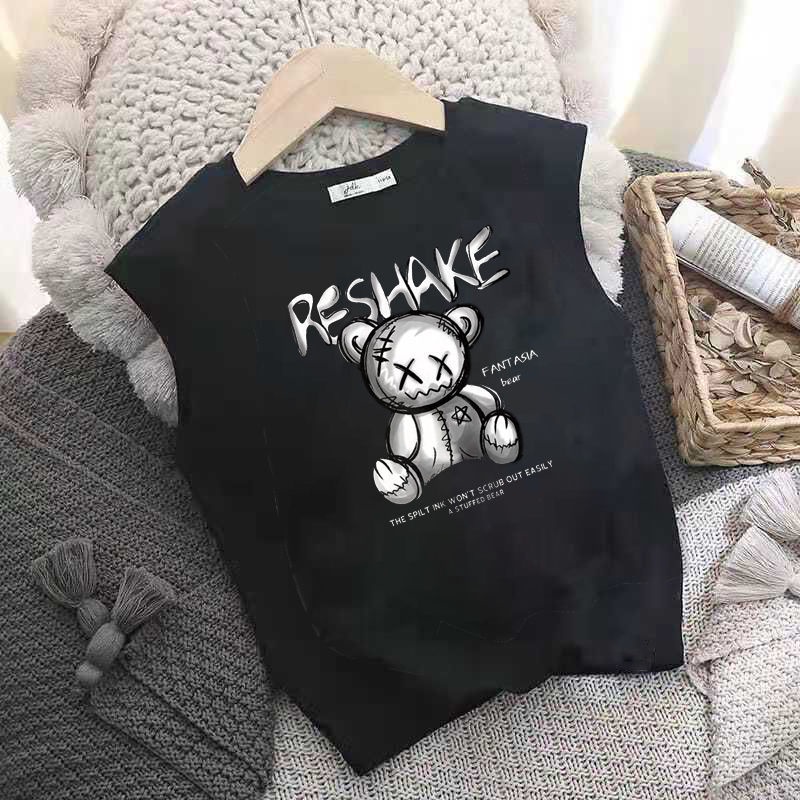 Áo Thun Sát Nách Vải Cotton Mỏng Kiểu Hàn Quốc Thời Trang Mùa Hè Cho Bé Trai