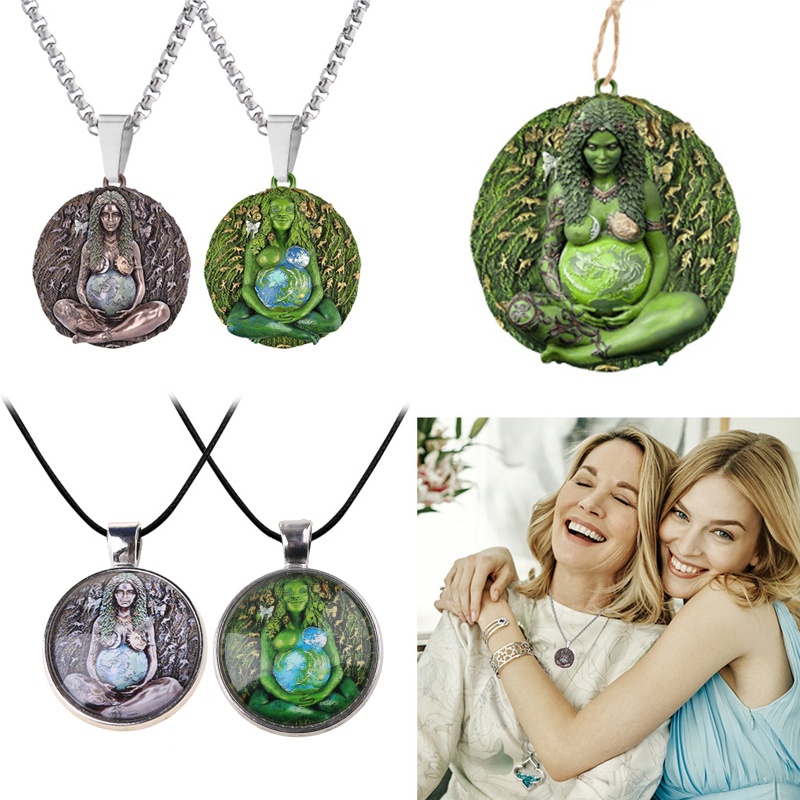 Mặt Dây Chuyền Hình Tượng Nữ Thần Của Mẹ Trái Đất Xanh Lá Millennial Gaia