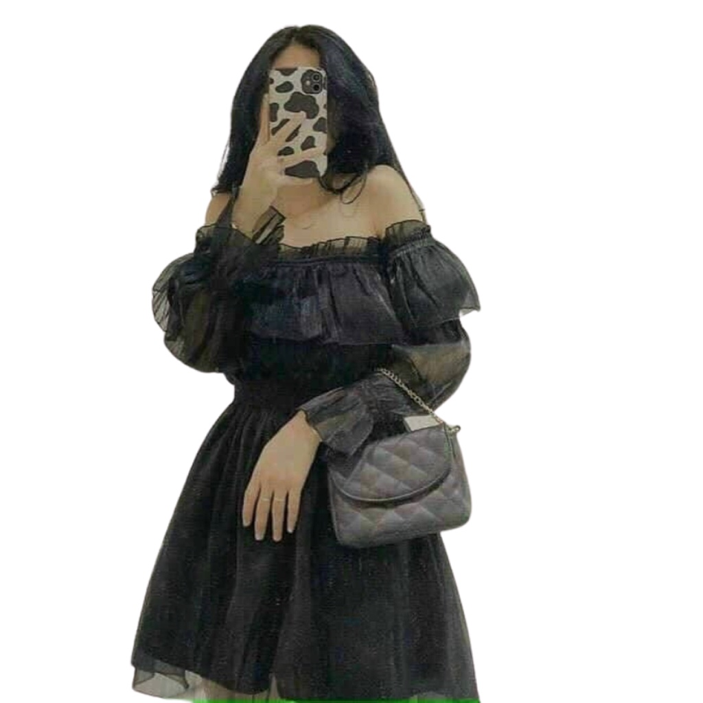 Váy Nữ Trễ Vai Tay Dài Bồng Dáng Xòe Tiểu Thư Style Hàn Quốc 3 Màu Đen Trắng Kem