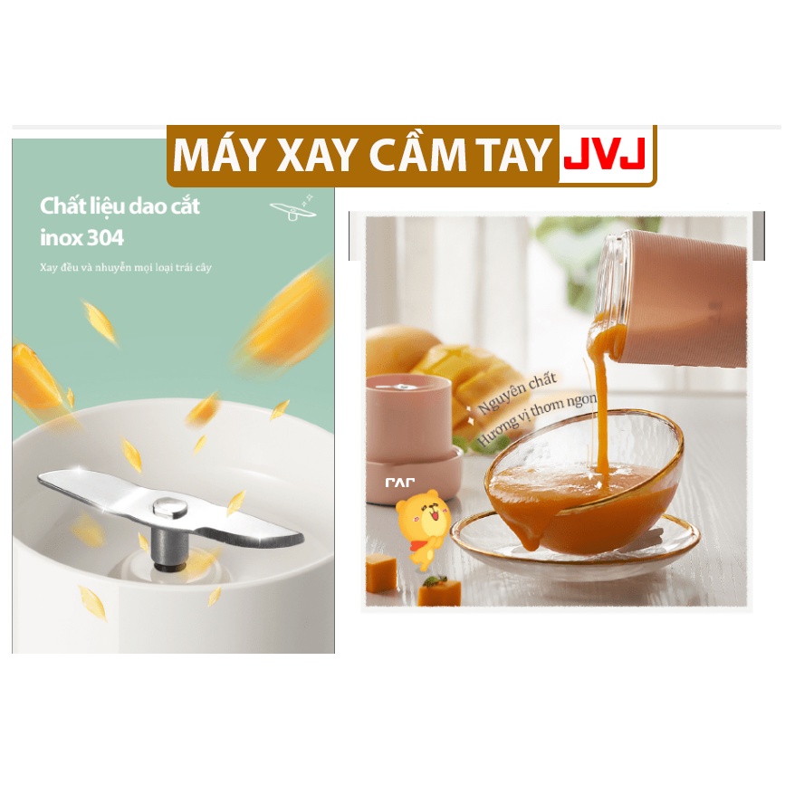 Máy xay sinh tố cầm tay đa năng JVJ LLJ-P03H1 Cốc xay mini lưỡi dao kép  sử dụng pin sạc dung tích 300ML bảo hành 12T