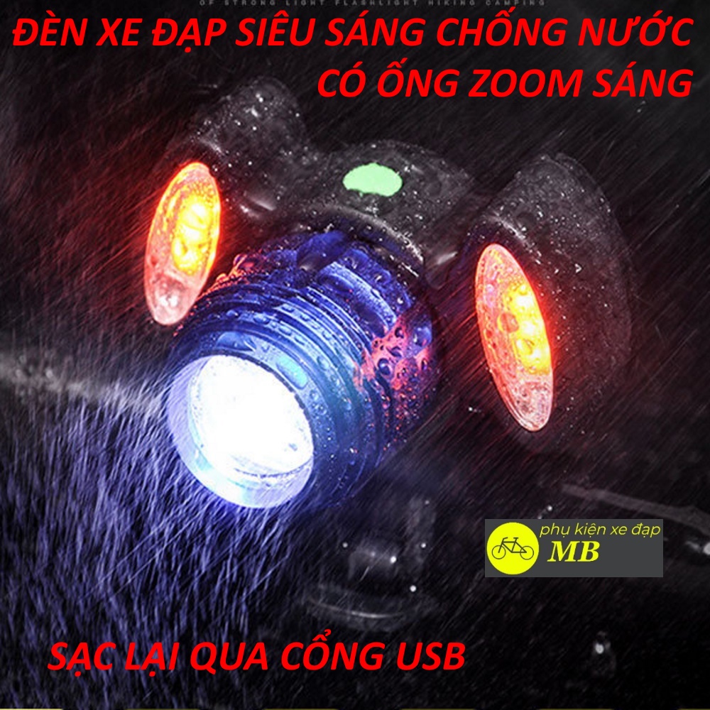 Đèn pin xe đap siêu sáng sạc usb zoom sáng to nhỏ chống nước DP07