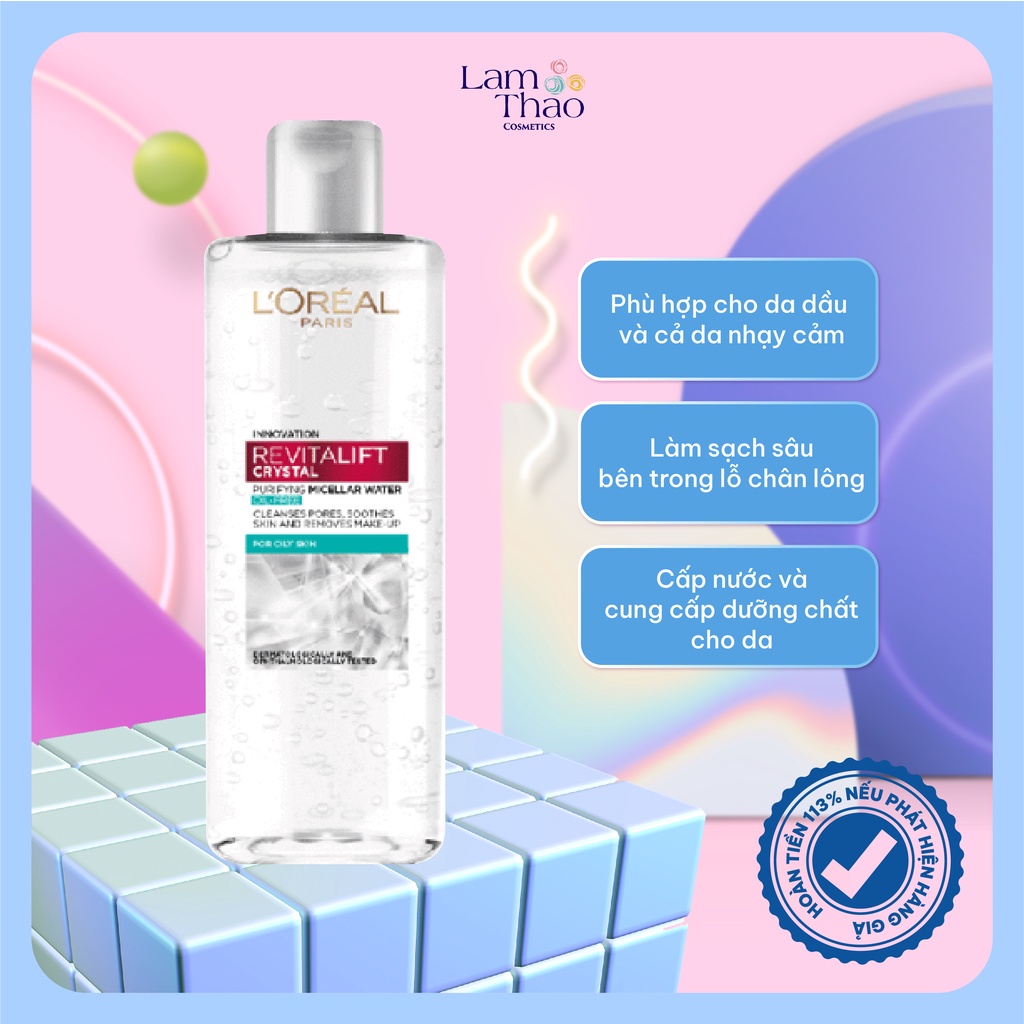 Nước Tẩy Trang Dành Cho Da Dầu Loreal Revitalift Crystal Purifying Micellar Water