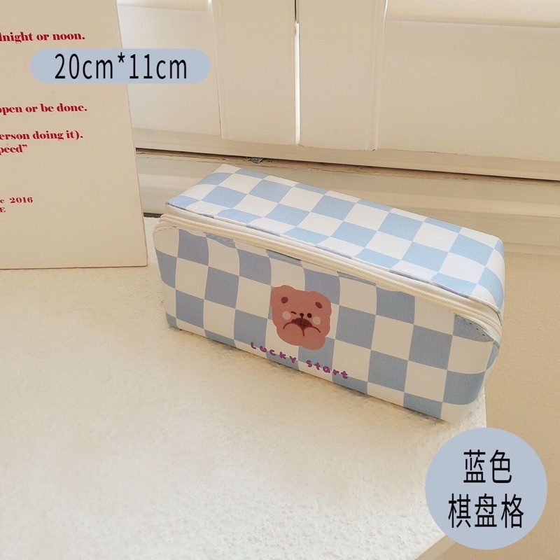 Bóp viết kiểu kẻ caro Da PU