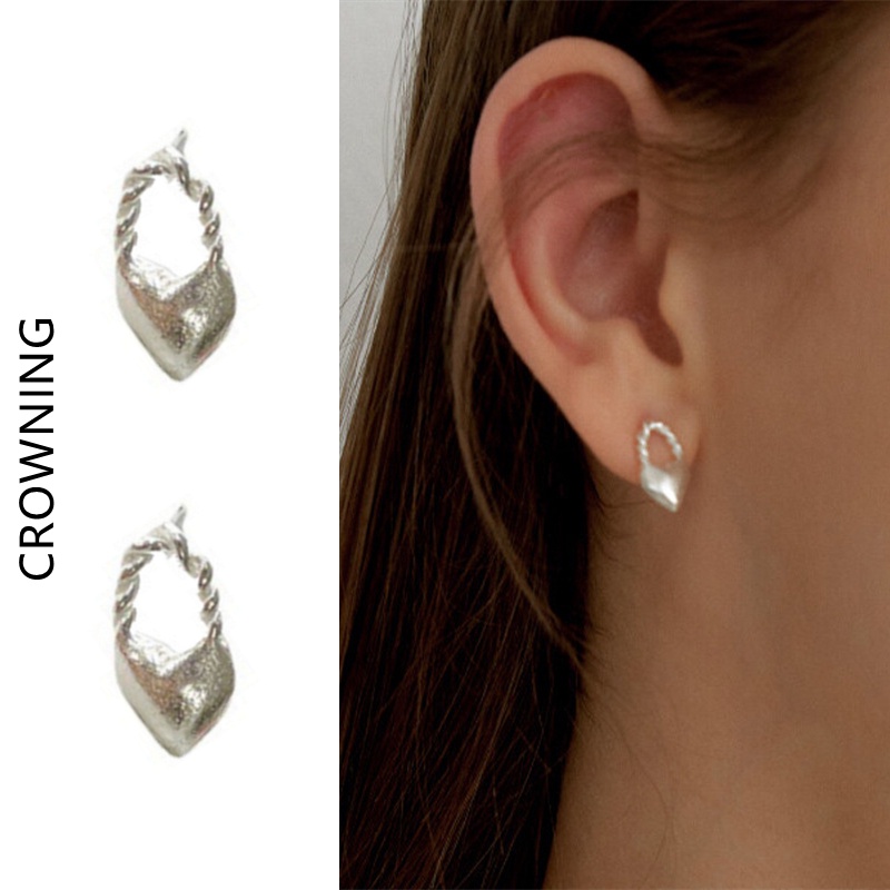 Khuyên Tai Mạ Bạc 925 Hình Ổ Khóa Trái Tim Phong Cách Hàn Quốc Cho Nữ F480