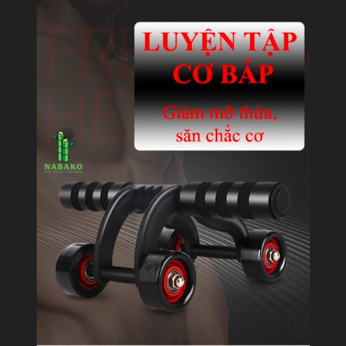 [ XẢ KHO NGHỈ BÁN ]  Con Lăn Tập Bụng 4 Bánh Cao Cấp Tặng Kèm Thảm