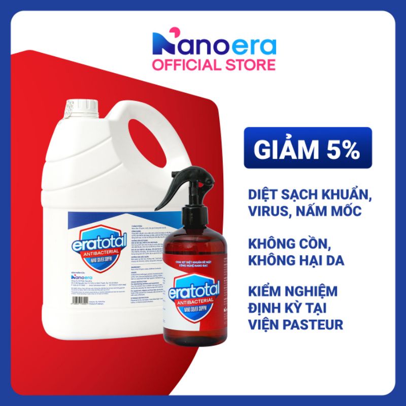 Nano Bạc Eratotal Diệt Khuẩn Khử Mùi Tinh Khiết Can 5 lít và chai 500ml