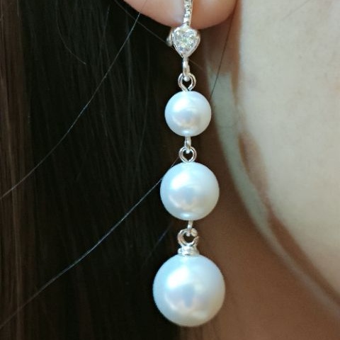 Bông tai bạc Van Jewelry V10432 Bông treo Ngọc trai nhân tạo nhiều hạt