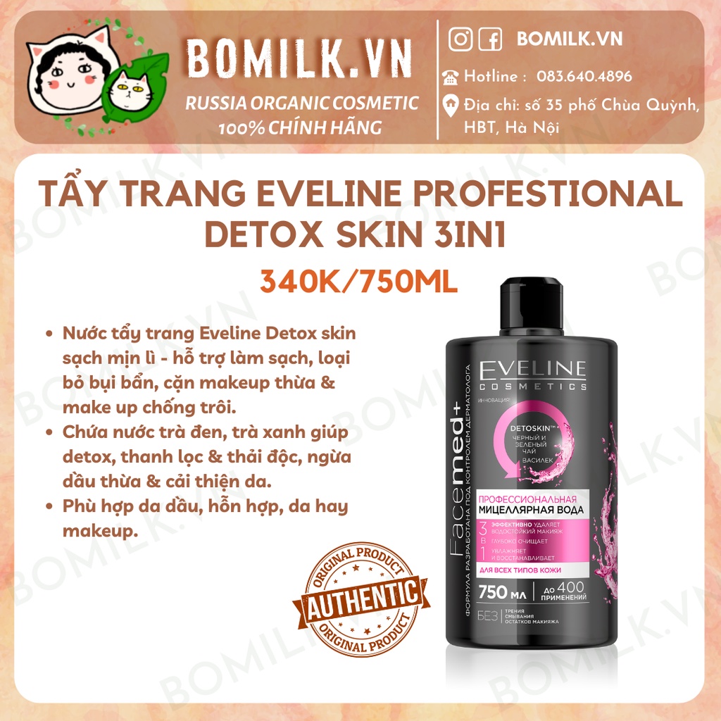 Tẩy trang Eveline Detox Skin 750ml - làm sạch sâu, detox da