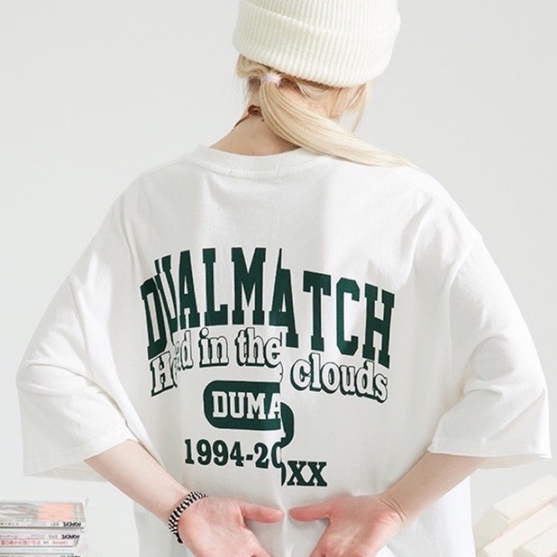 Áo thun phông logo tay nam nữ PINK tay lỡ form rộng DUAL MATCH Unisex