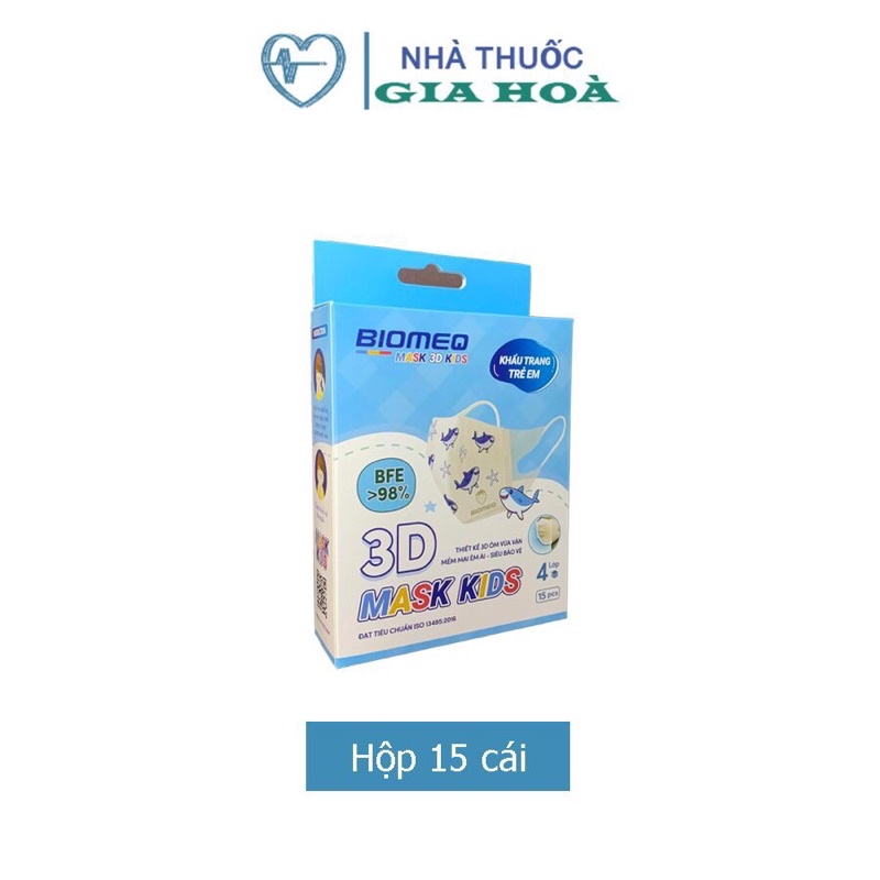 Khẩu trang y tế kháng khuẩn 3D cho bé Biomeq 3D Mask Kids hình thú dễ thương (Dành cho bé từ 2 đến 8 tuổi) - Hộp 15 cái