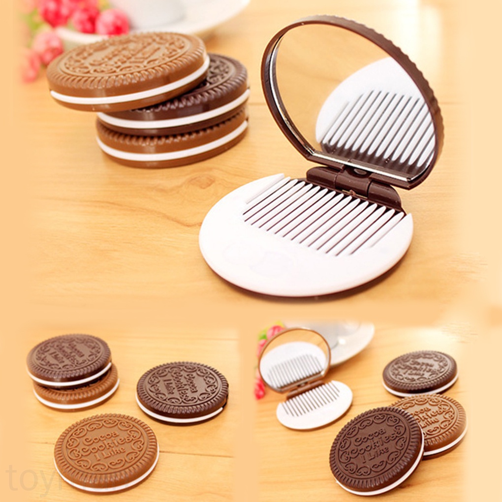 Gương lược trang điểm hình bánh cookie socola dễ thương