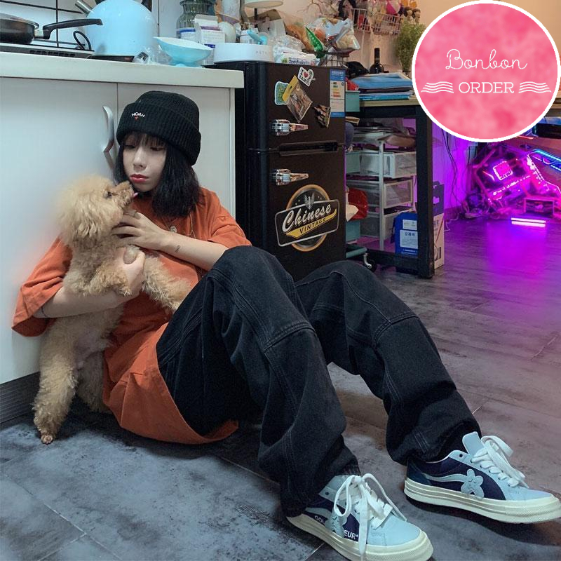 QUẦN JEAN ULZZANG ỐNG RỘNG HỌA TIẾT TÚI CHẤT -