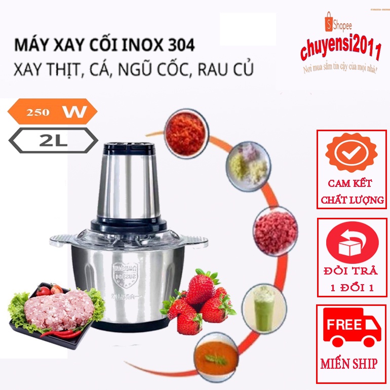 BẢO HÀNH 1 ĐỔI 1 Máy xay thịt, máy xay đa năng, công suất 250W, cối inox304, 4 lưỡi dao sắc bén