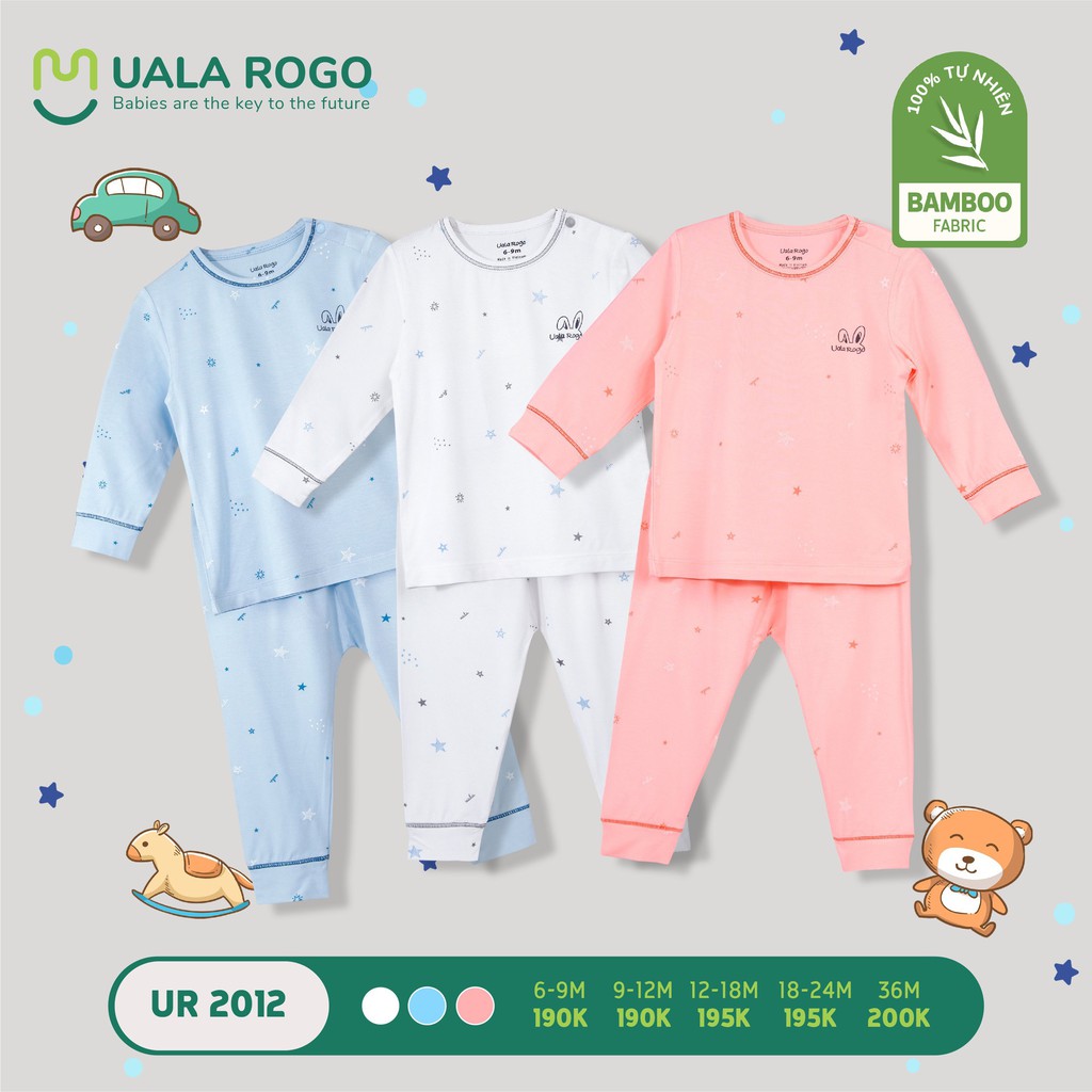 [CHÍNH HÃNG] Bộ dài tay cài vai sợi tre họa tiết trẻ em đáng yêu Uala Rogo