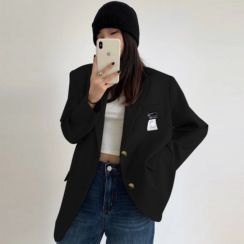 Sẵn Đen 2-SẢnh thật 6 hình cuối-2W507.Áo blazer Unisex thiết kế phong cách Hàn Quốc